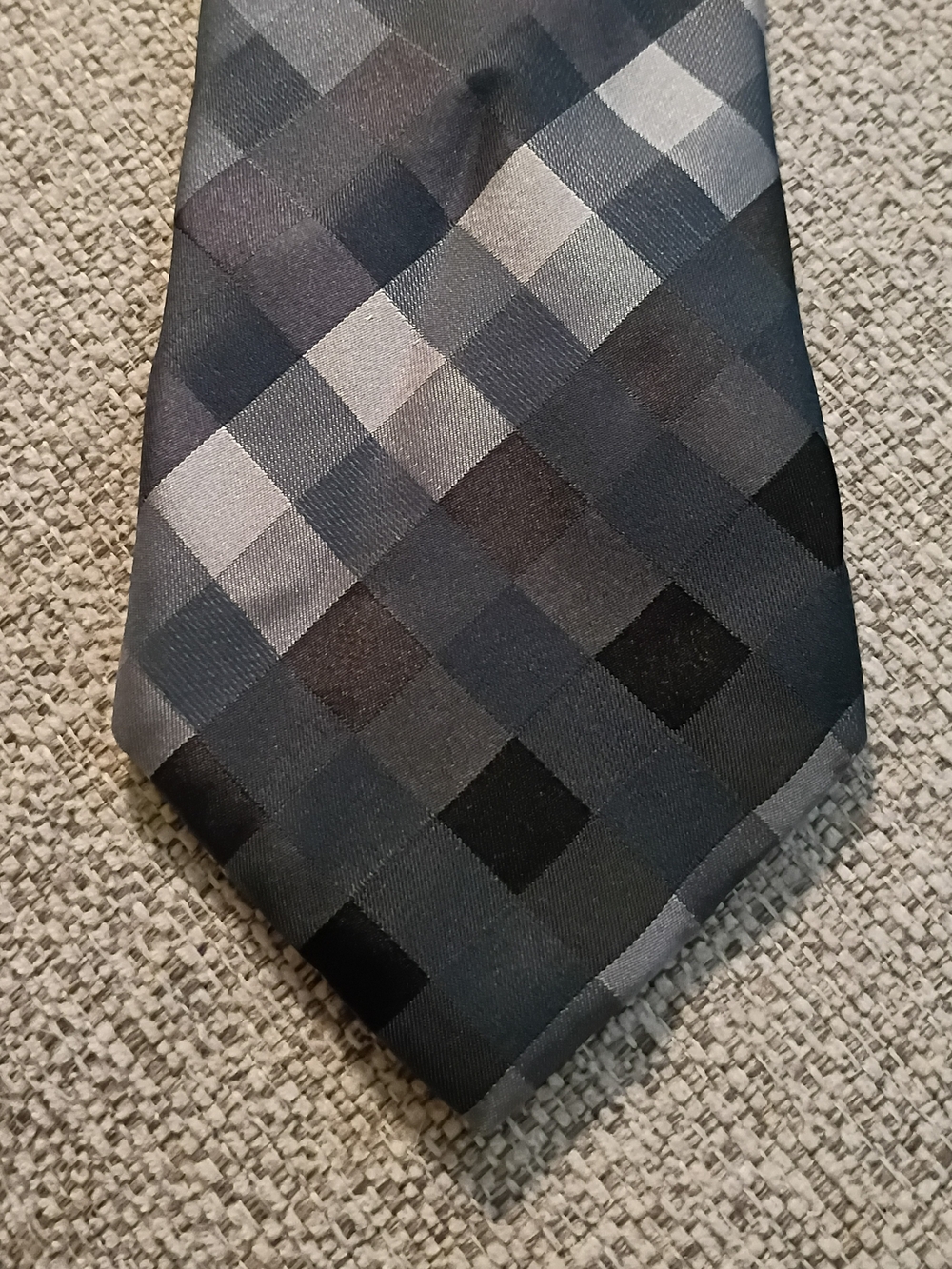 Kenneth Cole Black and Gray Checkerboard Silk Tie
